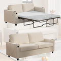 BALUS Pull Out Sofa Bed Full Size Sleeper Sofa Couch with USB Ports 2-in-1 Convertible Pullout Couchs with 2 Cup Holders &amp Memory Foam Mattress for Living Room Guest Room ApartmentWhite