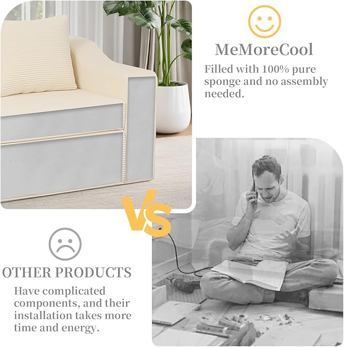 MeMoreCool Convertible Sofa Bed Pull Out Loveseat Sofa Sleeper Couch for Bedroom Living Room Lounge 2 in 1 Small Couch Bed with Pillow Foldable Love Seat Futon Corduroy Beige