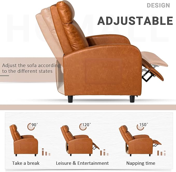 Homall Recliner Chair Recliner Sofa PU Leather for Adults Recliners Home Theater Seating with Lumbar Support Reclining Sofa Chair for Living Room (Khaki Leather)