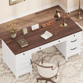 60 Inch Farmhouse Computer Desk with Charging Station &amp File Cabinet Wooden Office Desk with Power Outlets USB Ports and Ample Storage Drawers for Home Workspace Executive Writing Table.
