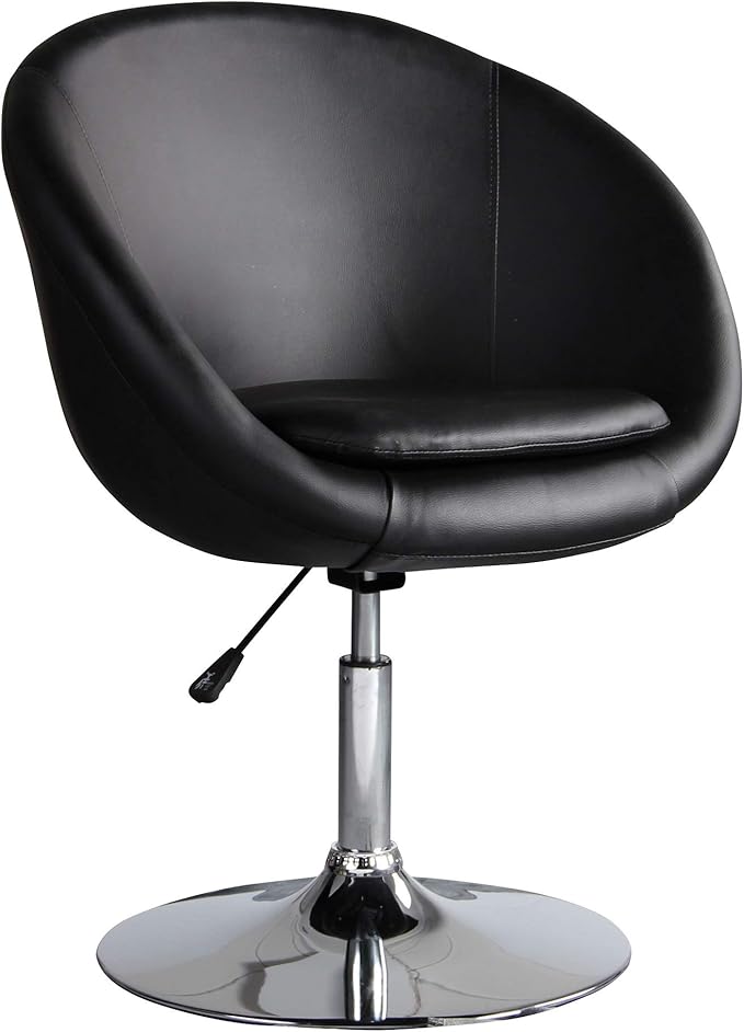 Manhattan Comfort Hopper Adjustable Swivel Accent Chair Set of 2 with 360° Turn Upholstered Seat Polished Chrome Base Modern Bowl Design for Home Office and Living Room Black Faux Leather