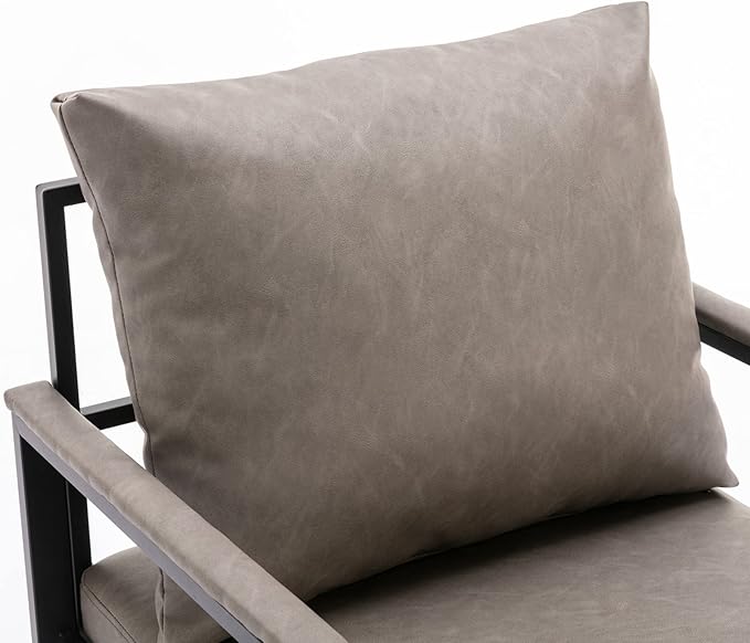 FurnitureModern Faux Leather Accent Chair with Black Powder Coated Metal Frame Single Sofa for Living Room Bedroom Gray