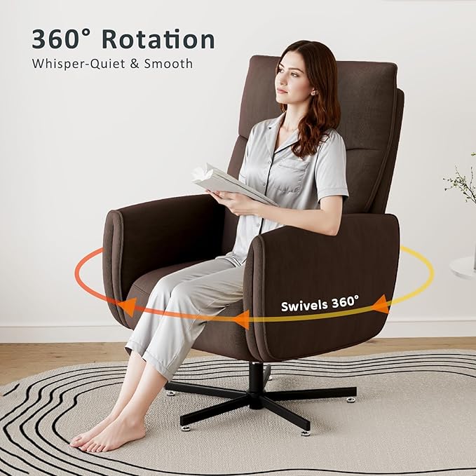 Power Swivel Recliner Chair Modern Electric with USB &amp Type-C Ports Upholstered Velvet Swivel Recliner Chair 360° Swivel for Office &amp Living Room Easy Assembly (Coffee)