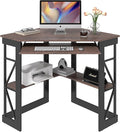 VECELO Corner Desk Computer Desk Writing Table with Smooth Keyboard Tray&ampStorage Shelves for Small Spaces/Compact Home Office Triangle TableBrown
