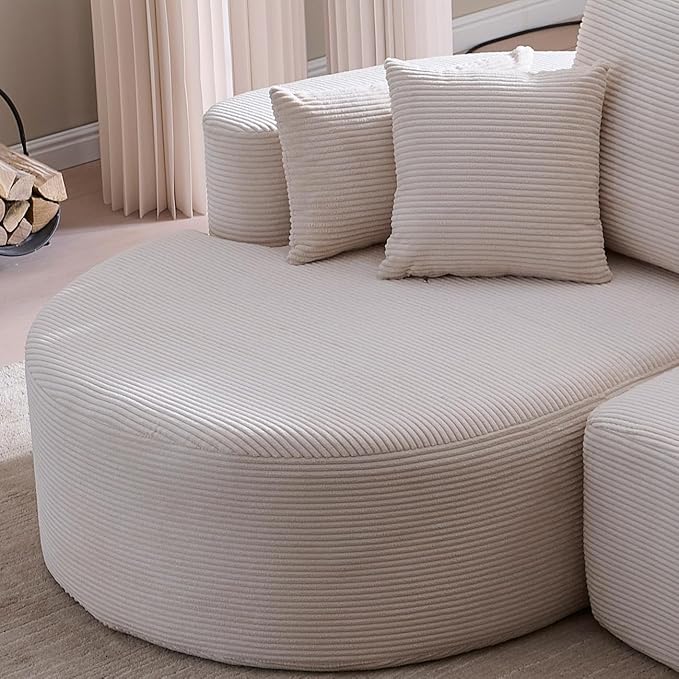 Merax 106 Fabric Cloud Curved Sofa 2 Piece Sectional Sofa with Chaise and 7 Pillows for Living Room Apartment Bedroom Full-Compressed No Assembly Required (Whitecap Gray)