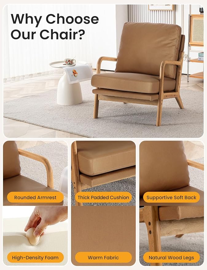Mid Century Modern Accent Chairs for Living Room 23” Wide Comfy Chair for Bedroom Small Cozy Reading Chairs for Adults 108° Lounge Arm Chair Indoor with Detachable Cover 5.5 Foam Cushion