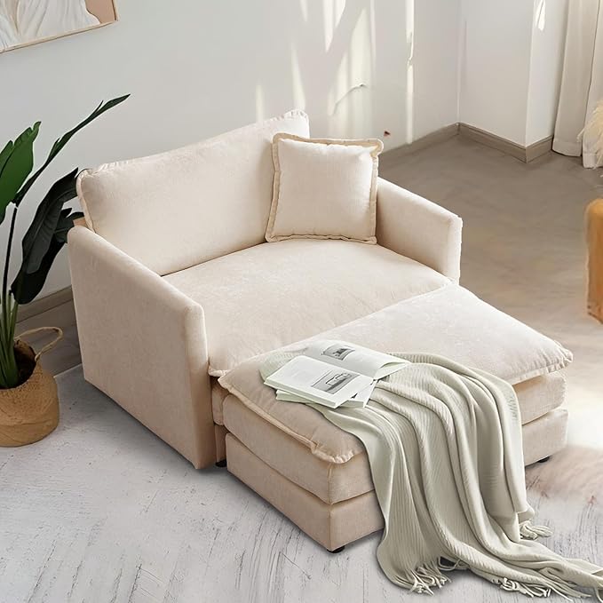 SoarFlash Chenille Sectional Sofa Comfy Modular Single Sofa with Ottoman Modern Recliner Deep Seat Sofa Set for Living RoomLight Coffee
