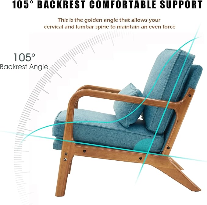 Accent Chair for Living Room Mid-Century Modern Upholstered Armchair with PillowReading Arm ChairComfy Accent Chair for Bedroom