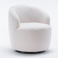 i-POOK Swivel Accent Chair Modern Teddy Upholstered Armchair Lounge Chair with Metal Base and Padded Cushion for Living Room White