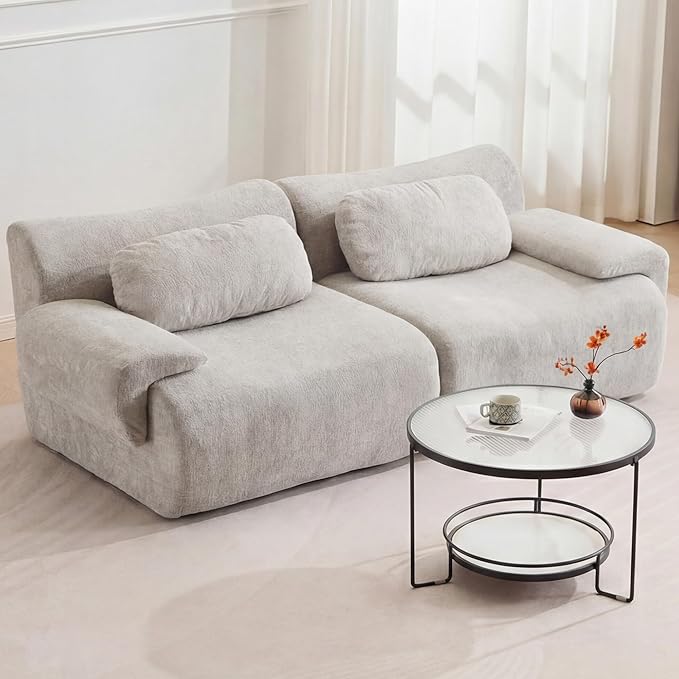 79.6 Boneless Couches for Living Room Set Cloud Modular Sectional Sofa in a Box Memory Foam Modern Couch Big Comfy Compressed Sofas Loveseat for Small Spaces Bedroom Apartment Ash Grey