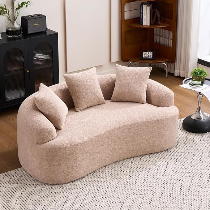 Curved Loveseat Sofa Couch for Living Room 65’’ Modern Comfy Cloud Floor Couch Round Sofa Full Sponge Compression Sofas with Deep Seat for Small Spaces Apartment No Assembly NeededOrange