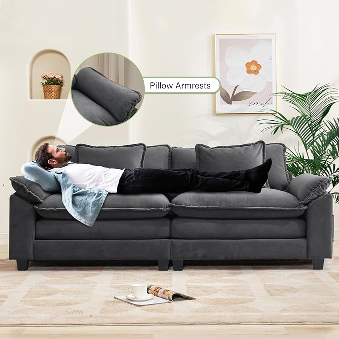 86 Modular Sectional Sofa Comfy Cloud Couch Sectional Sofa with Ottoman Velvet Sofa Sleeper Deep Seat Sofa with Throw Pillows for Living Room (Blue Gray 86- Loveseat)