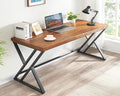 Real Wood Computer Desk Home Office Solid Wood Writing Desk Farmhouse Long Natural Wood Executive Work Desk Industrial Rustic Wooden Metal PC Gaming Office Table Workstation Brown 60 in