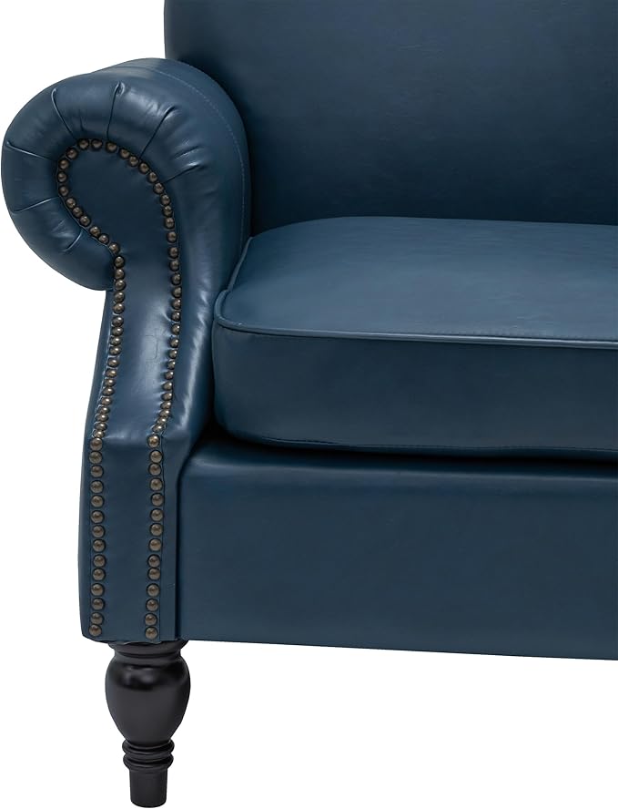 Accent Chair22.4 Seat Depth Armchair with Roll Arms36.6W*34.3D*34.6H Chair for Living RoomWood LegsSet of 2Faux Leather in Navy