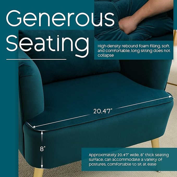 Modern Accent Chair Comfy Wingback Armchair with Pillow Upholstered Shell Chair Reading Chair for Bedroom Living Room Small SpacesDressing Room Light Blue