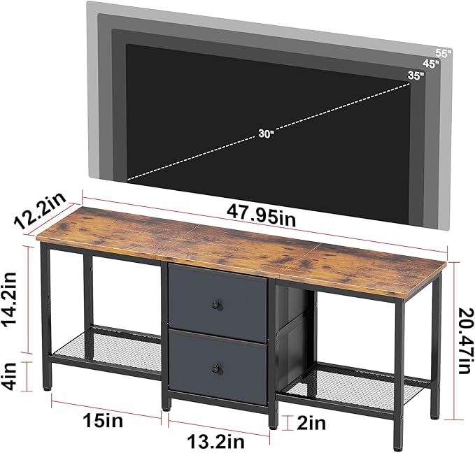 TV Stand Suitable for TVs up to 55 Inches Entertainment Center with Storage Drawers and Shelves Media Console Table for Living Room and Bedroom (Brown Black)