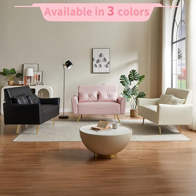 Brelice 48 Faux Leather Loveseat Sofa Modern Small Couch for Small Space with 2 Pillows 2 Seater Couch for Living Room Bedroom Office Apartment (Pink)