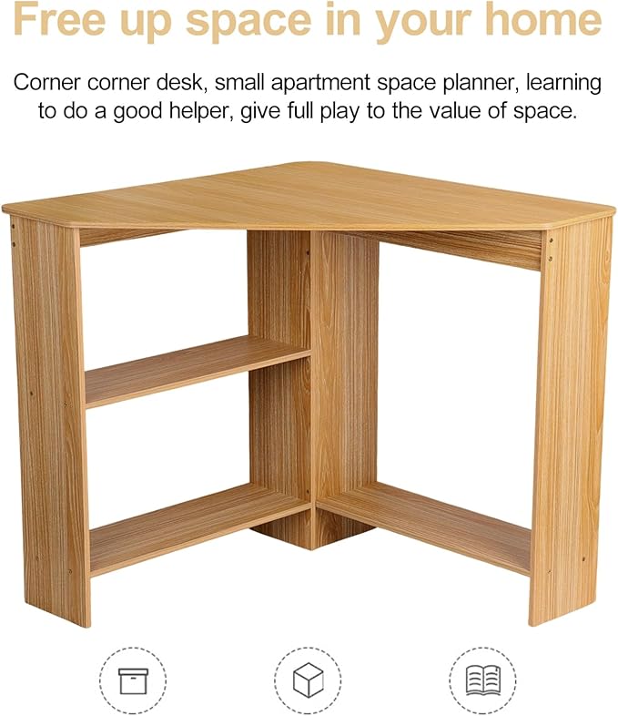 Corner Desk for Small Spaces Home Office Computer Desk with Shelves Gaming Desk Corner Table for Work Writing Desk Triangle Desk Office Desk Spacious Desktop Light Brown