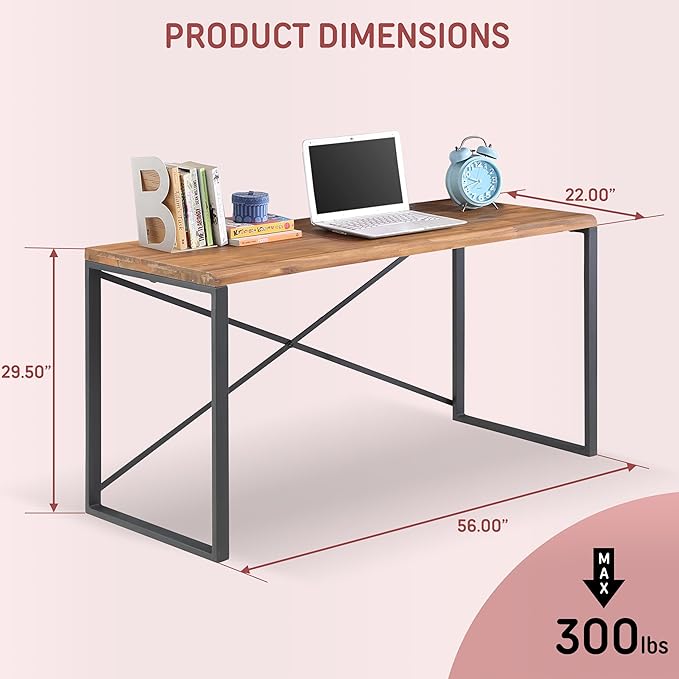 northbeam Concord Live Edge Solid Wooden Desk – Acacia Hardwood Desk with Industrial Steel Frame Spacious Workstation for Home Office Study with X-Brace Support Durable Writing Table