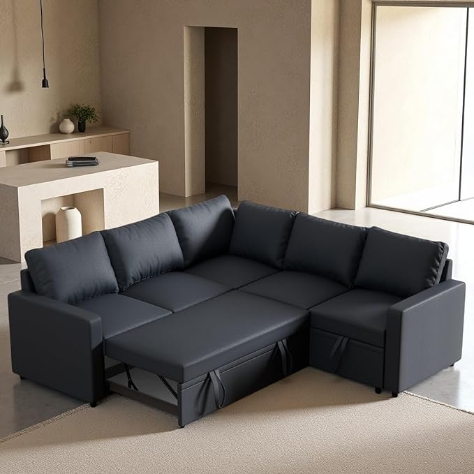 Modular Sofa Bed Couch with Storage 82 Reversible Sleeper Sofas with Pull Out Bed Pull Out Couch for Living Room Apartment Bedroom Office Dark Grey