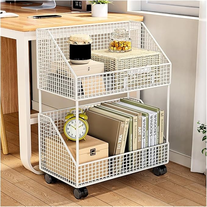 Mobile Filing Cabinet with Wheels Desk Shelf Trolley Book Shelf with Pulley Document Storage Shelf Layered Storage Shelf File Cabinet