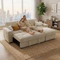 WEUP 81 Sectional Sofa with Pull Out Bed L Shaped 3 Seat Sleeper Sofa with Storage Adjustable Backrest USB Ports Tool-Free Assembly Plush Corduroy Sectional Couches for Living Room Beige | Brea