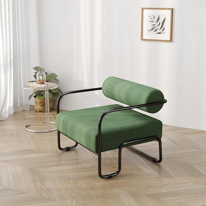 Living Room Iron Sofa Chair Cozy Reading Nook Chair Patio Lounge Chair (Dark Green)