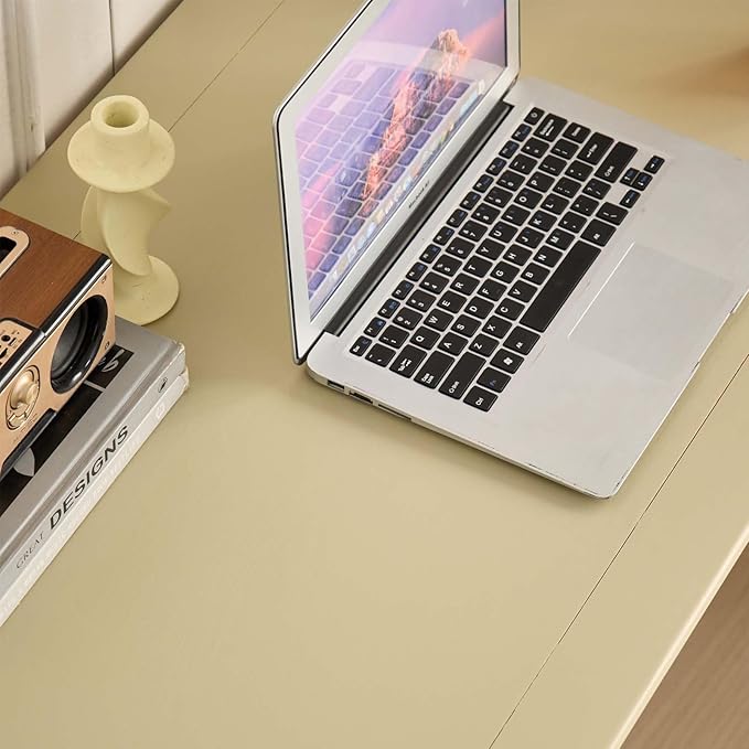35” Off White Solid Wood Writing Desk with Drawers Farmhouse Computer Desk with File Storage Ideal for Home Office Bedroom or Study Room