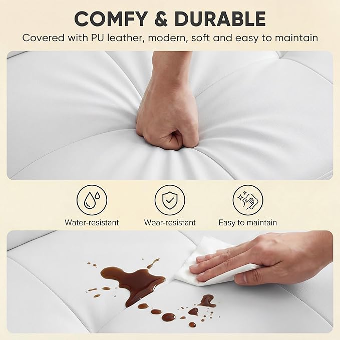 YESHOMY Modern Futon Sofa Bed Convertible Futon Couch with Adjustable Backrest Futon Loveseat Sleeper Sofa Bed with Armrest for Living Room Small SpacesPU Leather White