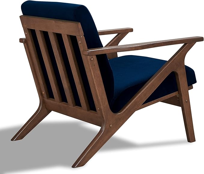 Zola Mid Century Modern Accent Chair Arm Chair: The Perfect Reading Living Room and Bedroom Chairs for Modern Home Furniture Use! Solid Wood Frame Blue Velvet/Walnut