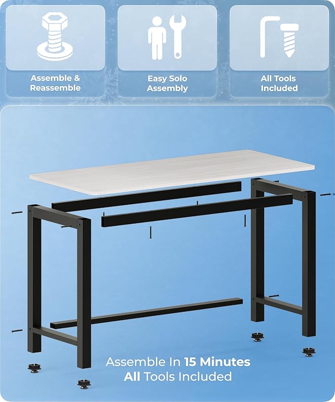 51 Home Office Desk Modern Computer Desk 51.2x23.6x29.5 inches PC Table with Thicken Frame Industrial Style Sturdy Metal Frame Furniture for Writing Gaming Grey Oak+Black