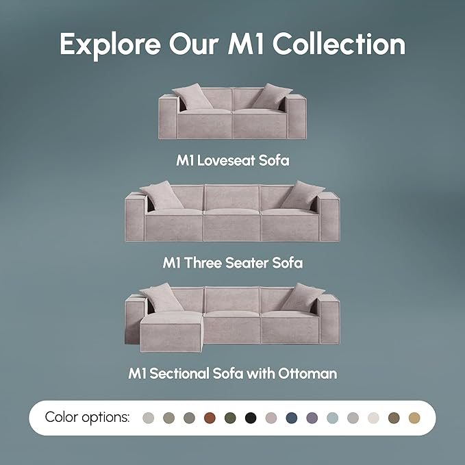 ROVE LAB Love Seat Sofa in a Box No Assembly Deep Seat and Comfy Modular Sofa Spill-Proof Fabric Modern Small Couch for Living Room Loveseats Bedroom Apartment Home Office (Hydrogen Blue)