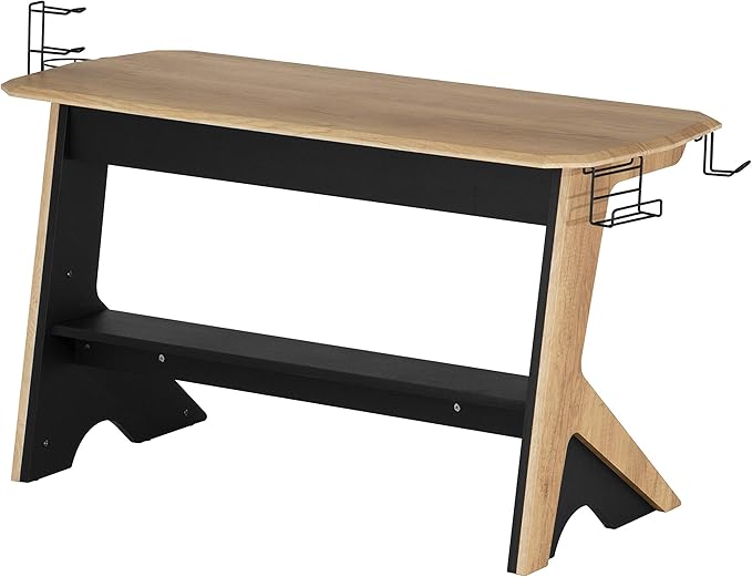 Techni Mobili Home Office Computer Writing Desk Workstation with Two Cupholders and a Headphone Hook- Pine