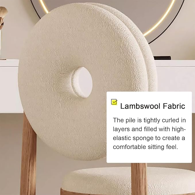Modern Accent Office Chair - Vanity Chair Lambswools Living Room Chair Dining Chairs Midcentury with Backrest - for Living Room Bedroom Office Dining (Color : White Size : Wood gr