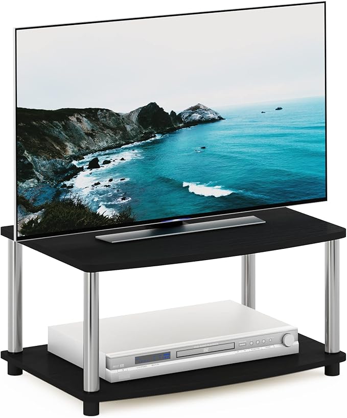 Furinno Turn-N-Tube No Tools 2-Tier Elevated TV Stand Stainless Steel Tubes Americano/Chrome 13191AMSS