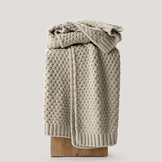 EVERGRACEHOME Chunky Chenille Knit Throw Blanket for Couch Soft Luxurious Moss Stitch Blankets for Bed Cozy Decorative Farmhouse Knitted Throws for Sofa Warm Gray 50 x 60