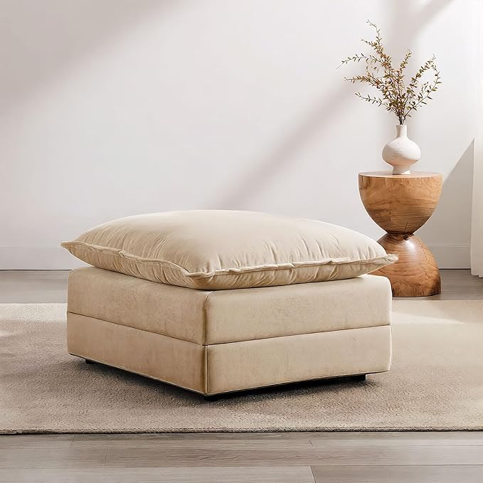 Chenille Oversized Chair Ottoman - 39”W Big Ottoman for Comfy Reading Chair &amp Lounge Chair for Living Room Bedroom Kids Room Reading Nook Family Room Sand Beige