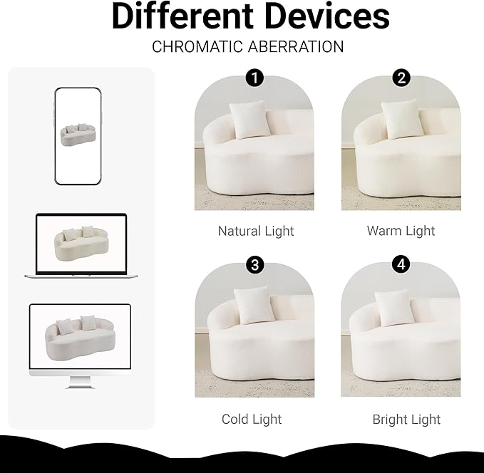 67”Curved Loveseat for Living Room Deep Seat Cloud Loveseat with 2 Throw Pillows Modern Loveseat Adopt Teddy Fabric for Small Spaces The Love Seat Couch No Assembly Needed White Loveseat