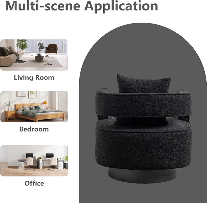 Chifee &amp Vingol 28.9 Boucle Modern Swivel Accent Barrel ChairBlack