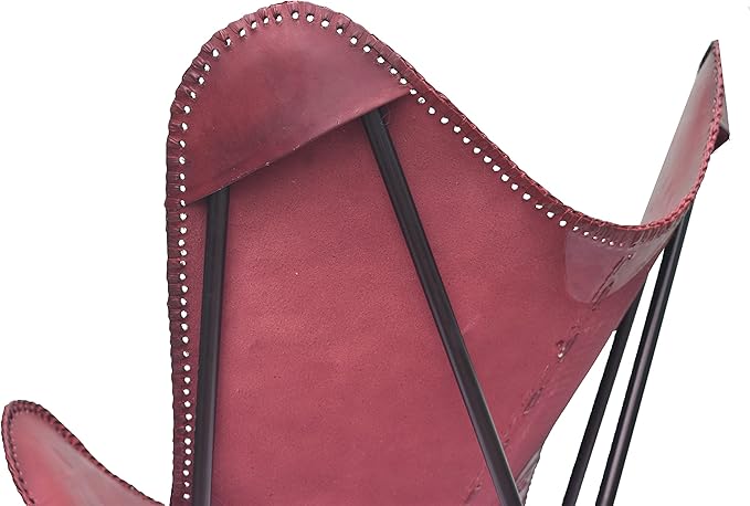 Brown Leather Accent Chair/Handmade Leather Butterfly Chair with Ottoman Boho Home Décor/Living Room Chair- Cover with Folding Frame (Black Iron Frame)