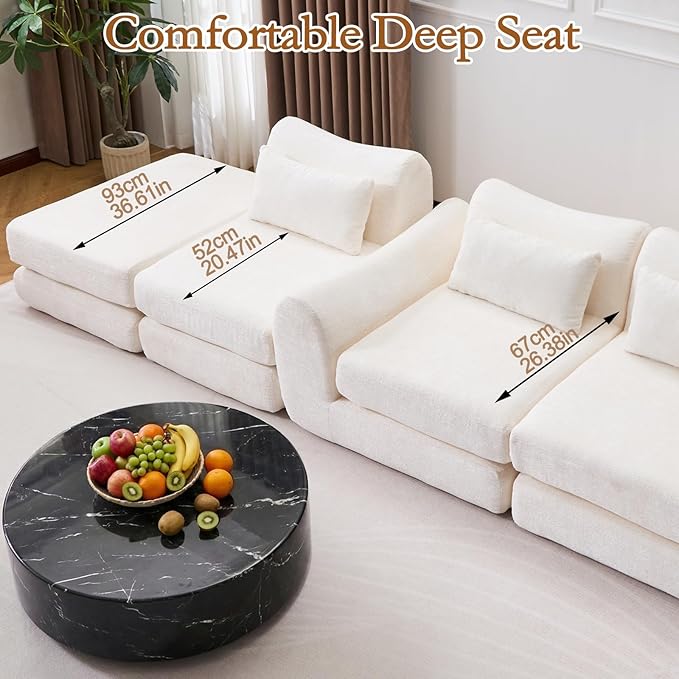 105” Modular Sectional Sofa Convertible Sofa BedTransforms into Single or Double Sofa Chenille Fabric Cloud SofaModern Soft Boneless Comfort No Assembly Required White