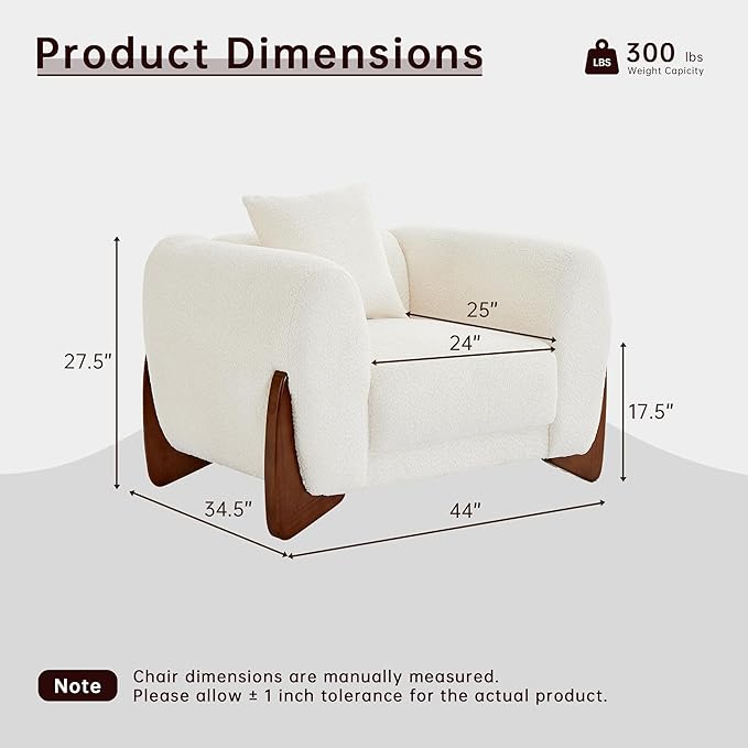 Morden Fort Boucle Armchair Modern Upholstered Sofa Chair Wooden Leg with Durable Comfy Boucle Pet-Friendly 25'' Deep Seat &amp Pillow Couch Accent Chairs for Living Room Bedroom Reading Beige