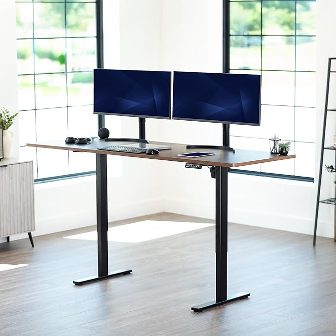 VIVO Large Electric 83 x 30 in Standing Desk Memory Height Adjustment 1B Series Holds 220 lbs Rustic Vintage Brown Top Black Frame DESK-KIT-1B8N