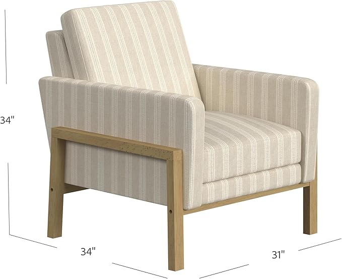 HomePop Exposed Wood Frame Accent Chair | Homepop Home Decor | Accent Chairs for Living Room &amp Bedroom - Tan Stripe