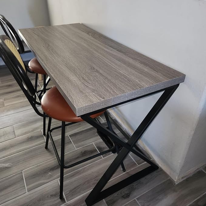 IBF Gray Computer Desk Industrial 60” Work Desk for Writing Study Simple Wooden Metal Executive Home Office Desk Modern Pc Gaming Laptop Workstation Computer Table in Bedroom Light Grey Oak