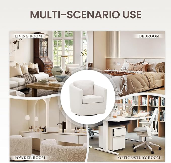 COLAMY 360° Swivel Accent Chair No-Sag Foam &amp Sturdy Metal Base Fully Assembled Living Room Armchair with Pillow Swivel Accent Single Sofa for Bedroom Living Room Reading Room Beige