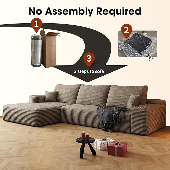 108 Sectional Couches for Living Room Modern Modular Sofa with L-Shape Couch Upholstered Boneless Sofa Deep Seat Sectional Couch with Chaise (Camel Left Facing Chaise+2Seaters)