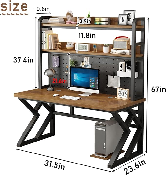 31.5in Computer Desk with Pegboard Gaming Desk with Storage Shelves PC Gamer Workstation Desk Modern Study Writing Table for Home Office Bedroom (White 31.5in/80cm)