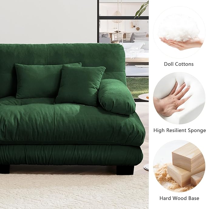 94.4 Convertible Modular Sectional Sofa Modern L-Shaped Couch with Ottoman Comfy 2 Seater Cloud Loveseat Sofa with Deep Seat Upholstered Chenille Couches for Small Space Living Room Green