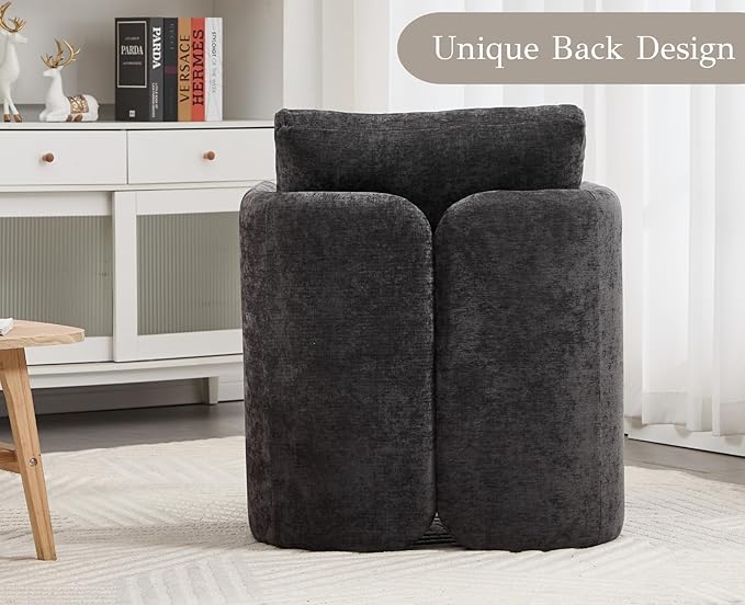 EALSON Upholstered Modern Accent Chair Mid-Century Barrel Armchair with Padded Cushion Comfy Reading Chair for Living Room/Bedroom Grey